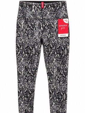 SPANX Girls Faux Leather Snake Shine Leggings XL 14-16 Grey Snake NWT